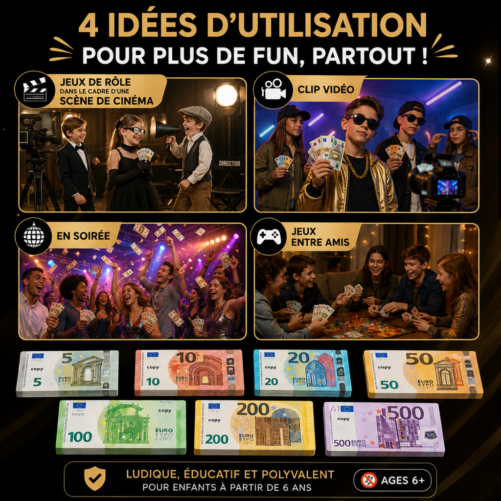 350 Billets Factices en Euros – Jeu, Apprentissage & Mise en Scène