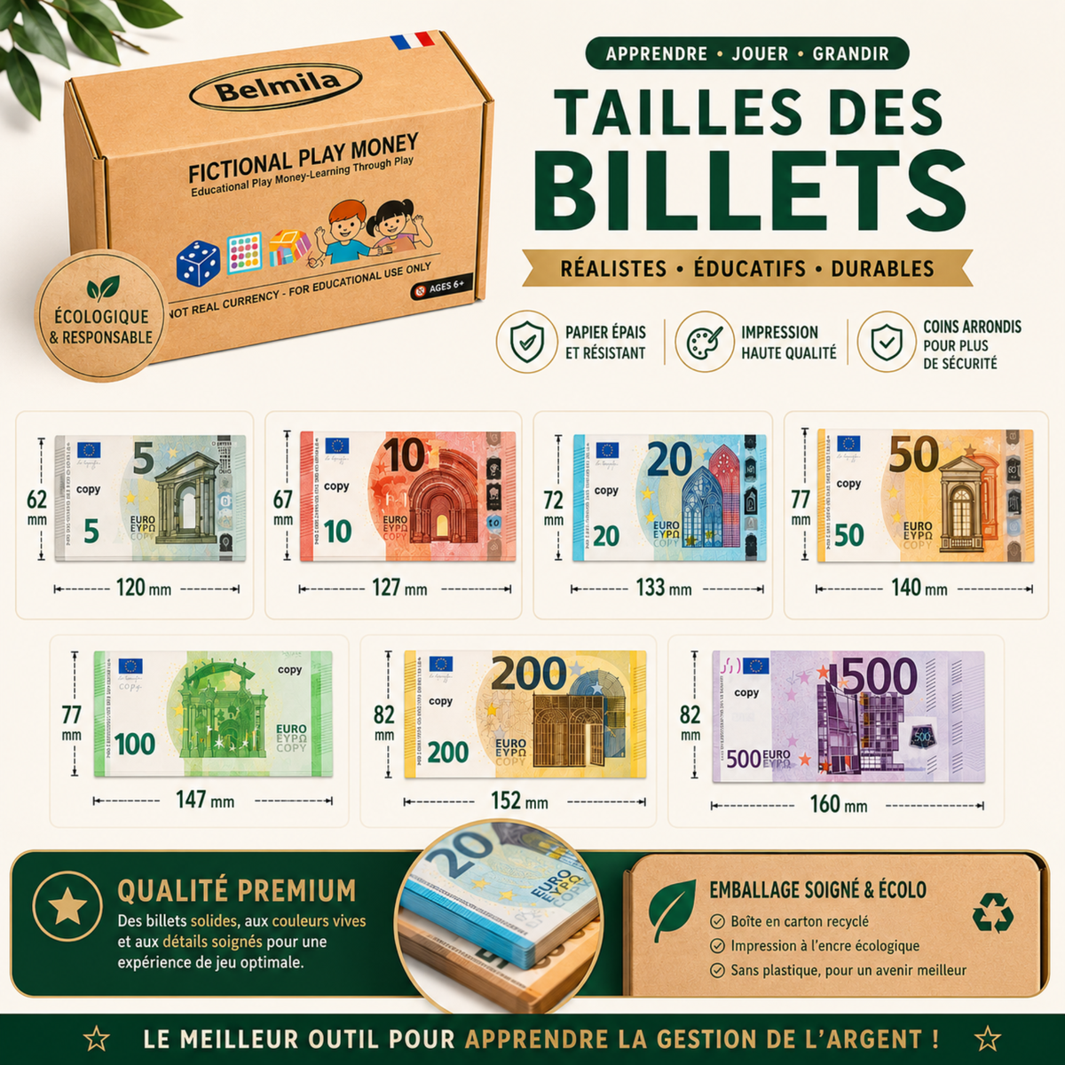 350 Billets Factices en Euros – Jeu, Apprentissage & Mise en Scène